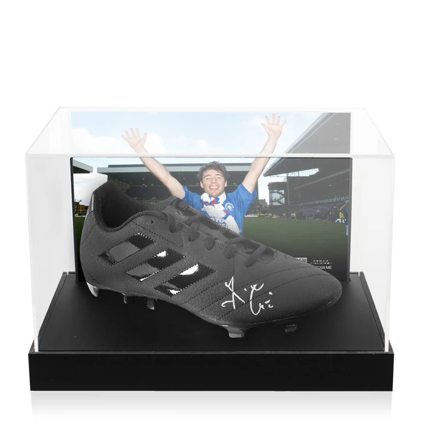 Ally McCoist Signed Football Boot - Adidas, Black - In Acrylic Photo Display Case