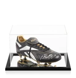 Ryan Giggs Signed Football Boot - Reebok, Black/Silver/Gold - In Acrylic Display Case