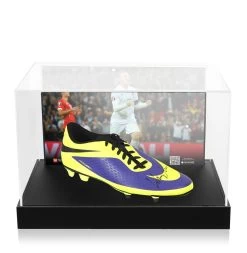 Wayne Rooney Signed Football Boot - Hypervenom, Yellow/Purple - In Acrylic Photo Display Case