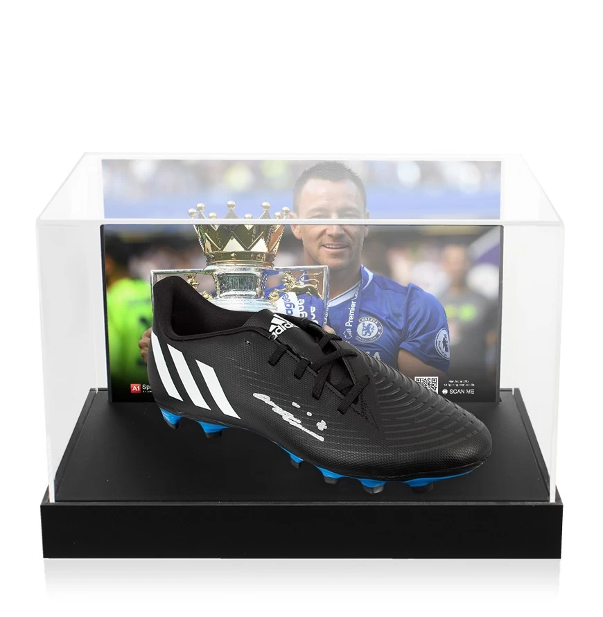 John Terry Signed Football Boot - Adidas, Black - In Acrylic Photo Display Case