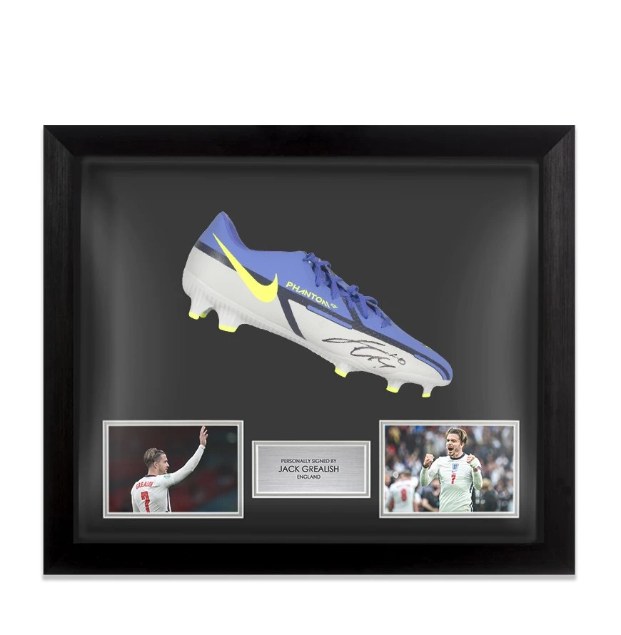 Framed Jack Grealish Signed Football Boot - Nike, Purple/Grey - Bubble Framed