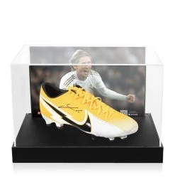 Luka Modric Signed Football Boot - Nike, Orange/Black - In Acrylic Photo Display Case