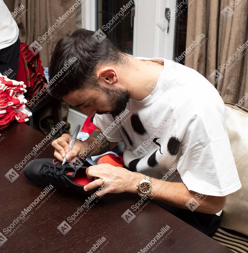 Bruno Fernandes Signed Football Boot - Nike Vapor, Black/Red - In Acrylic Photo Display Case - Image 7