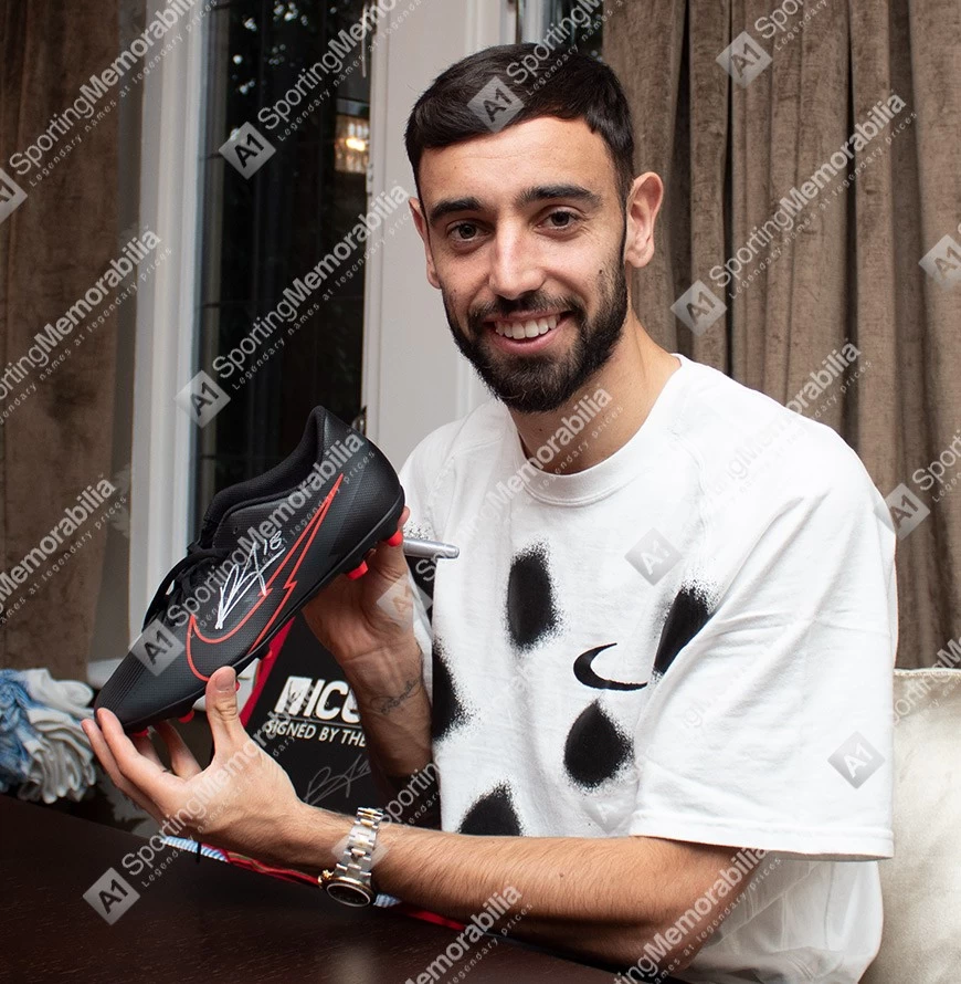 Bruno Fernandes Signed Football Boot - Nike Vapor, Black/Red - In Acrylic Photo Display Case - Image 8