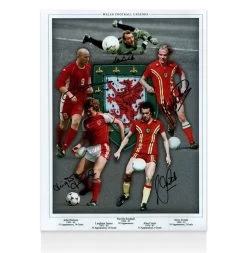 Welsh Football Legends Multi-Signed Photo - Hartson, James, Southall, Curtis & Yorath