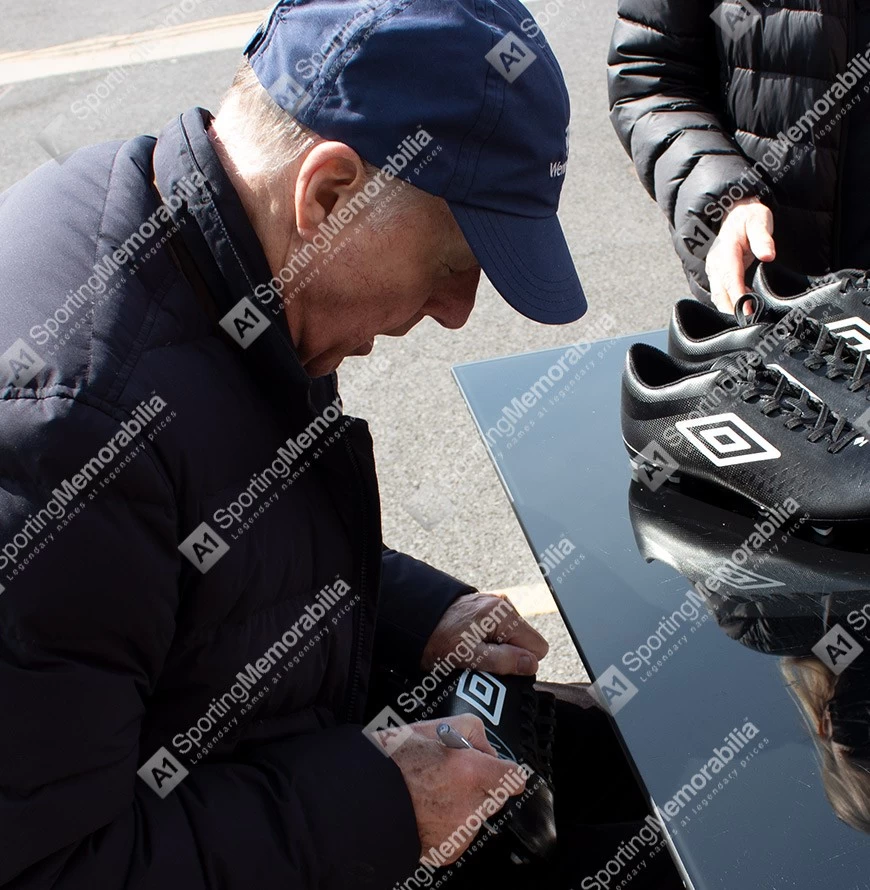 Sir Geoff Hurst Signed Football Boot - Umbro, Black - In Acrylic Display Case - Image 4