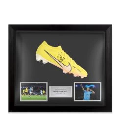 Framed Erling Haaland Signed Football Boot - Yellow Nike Mercurial Superfly - Bubble Framed
