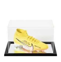 Bruno Fernandes Signed Football Boot - Nike, Yellow - In Acrylic Display Case