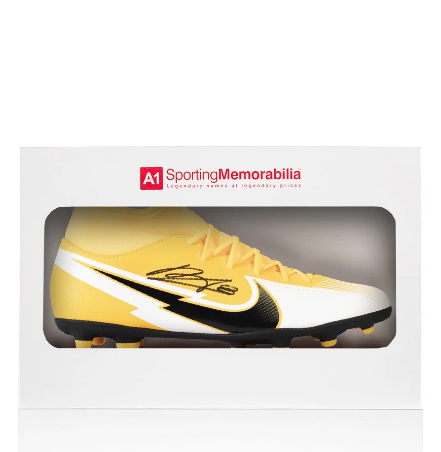 Bruno Fernandes Signed Football Boot - Nike, Orange/White - Gift Box