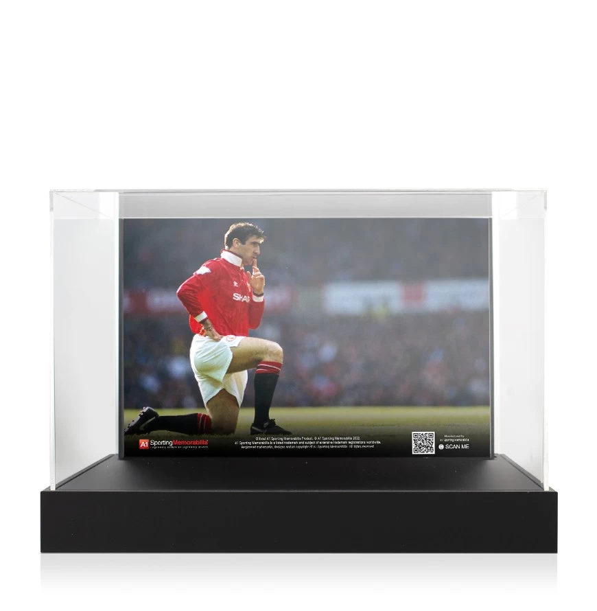 Eric Cantona Signed Football Boot - Nike Premier, Black - In Acrylic Photo Display Case - Image 2