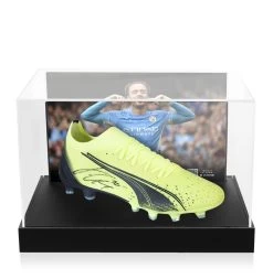 Jack Grealish Signed Football Boot - Puma - In Acrylic Photo Display Case