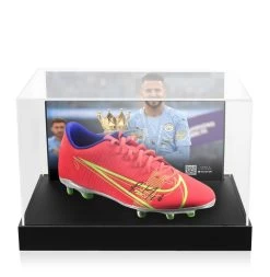 Riyad Mahrez Signed Football Boot - In Acrylic Photo Display Case
