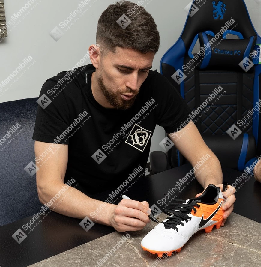 Jorginho Signed Football Boot - Nike Tiempo, White/Orange - Gift Box - Image 3