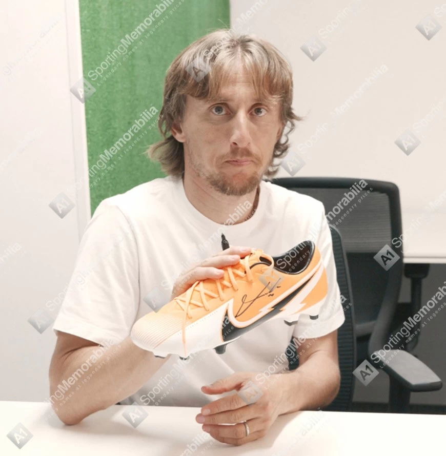Luka Modric Signed Football Boot - Nike, Orange/Black - In Acrylic Display Case - Image 3
