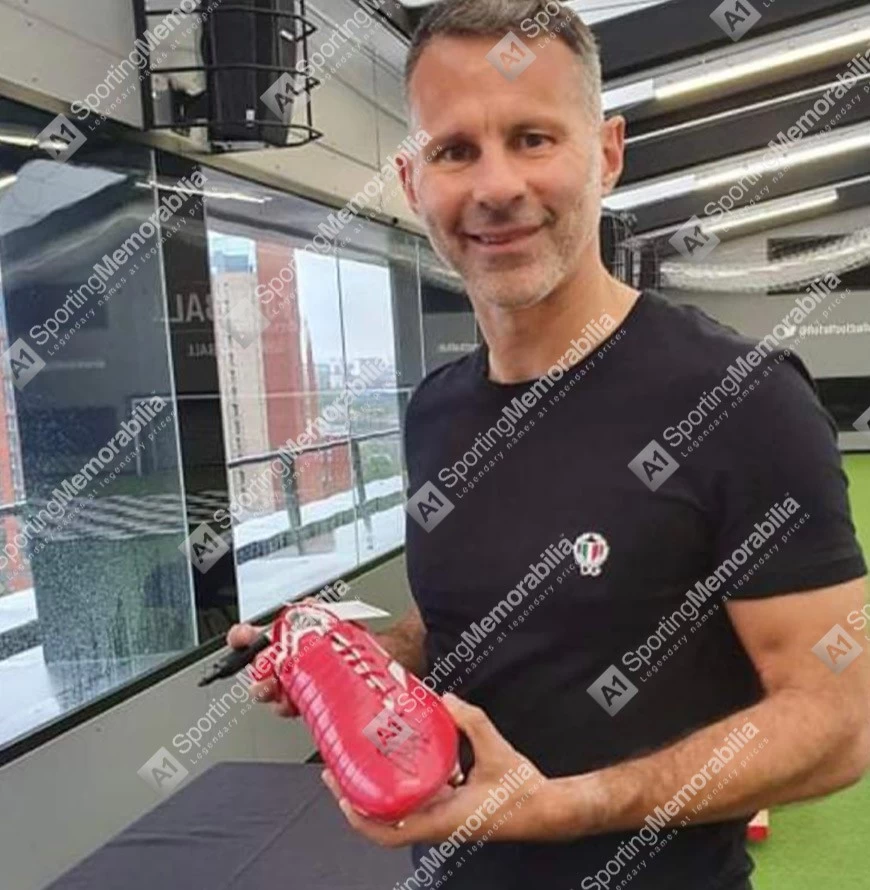 Ryan Giggs Signed Football Boot - Reebok, Red, Signed In Black - In Acrylic Photo Display Case - Image 3