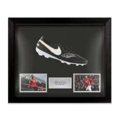 PRE-FRAMED Chris Smalling Signed Black Nike Tiempo Football Boot - Manchester United