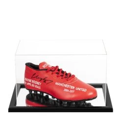 Wayne Rooney Signed Football Boot - Stats - In Acrylic Display Case