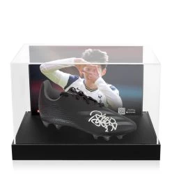 Son Heung-min Signed Football Boot - Adidas, Black - In Acrylic Photo Display Case